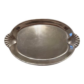Vintage Wilton Armetale Scallop Handle Oval Serving Platter Tray For Sale