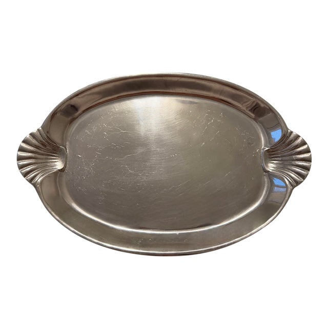 Vintage Wilton Armetale Scallop Handle Oval Serving Platter Tray For Sale