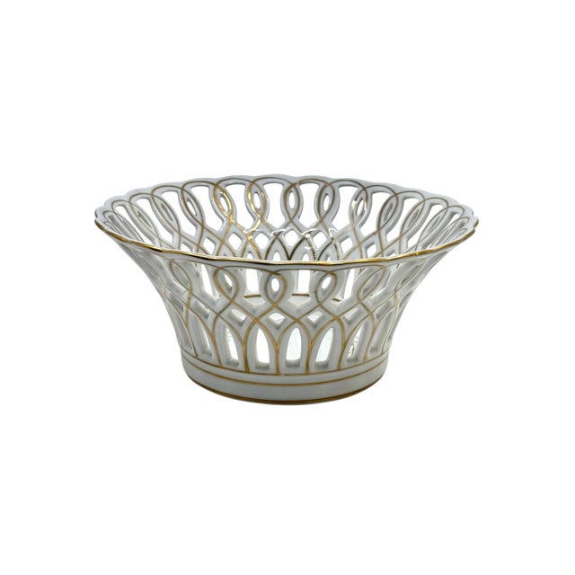 French Antique Paris Reticulated Porcelain Gold Leaf Decorative Bowl For Sale - Image 3 of 12