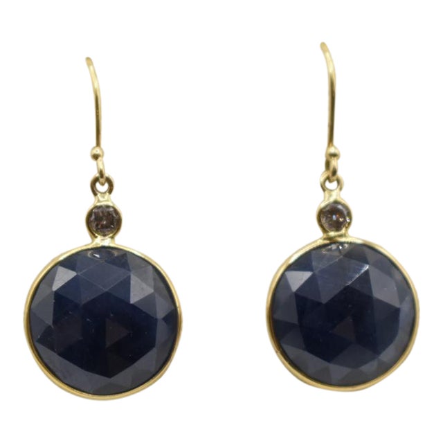 Mid 20th Century Diamond and Sapphire Earrings With 18k Yellow Gold, A Pair For Sale