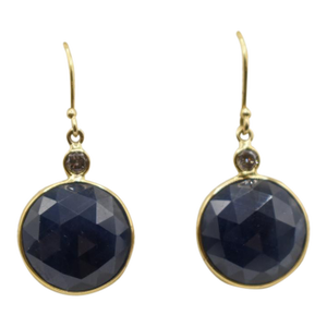 Mid 20th Century Diamond and Sapphire Earrings With 18k Yellow Gold, A Pair