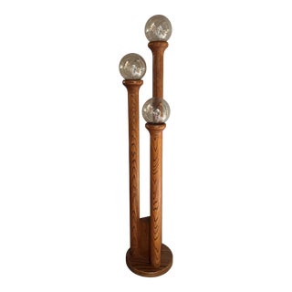 Vintage 3 Tiered Oak Floor Lamp For Sale