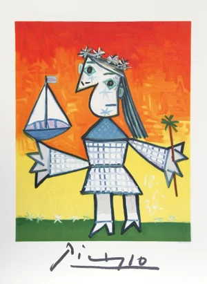 1980s "Fillette Couronee au Bateau" Lithograph After Pablo Picasso