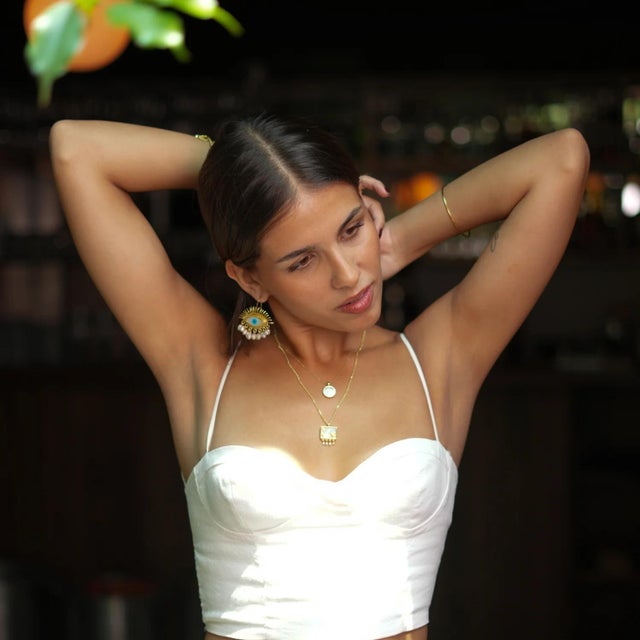 Eyes On You Gold & Pearl Chunky Evil Eye Earrings, A Pair For Sale In Miami - Image 6 of 7