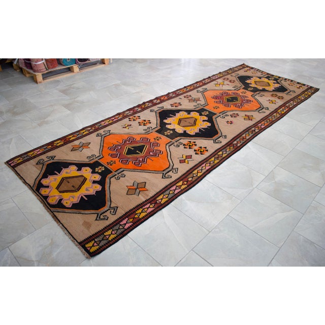 Vintage Turkish Kilim Rug Hand Woven Tribal Large Runner Rug - Neutral Earth Tone 4'4" X 12'10" For Sale - Image 18 of 18