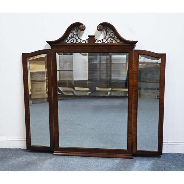 Traditional Century Furniture Claridge Collection Solid Mahogany Traditional Style 56" Pierced Pediment Tri-View Mirror For Sale - Image 3 of 8