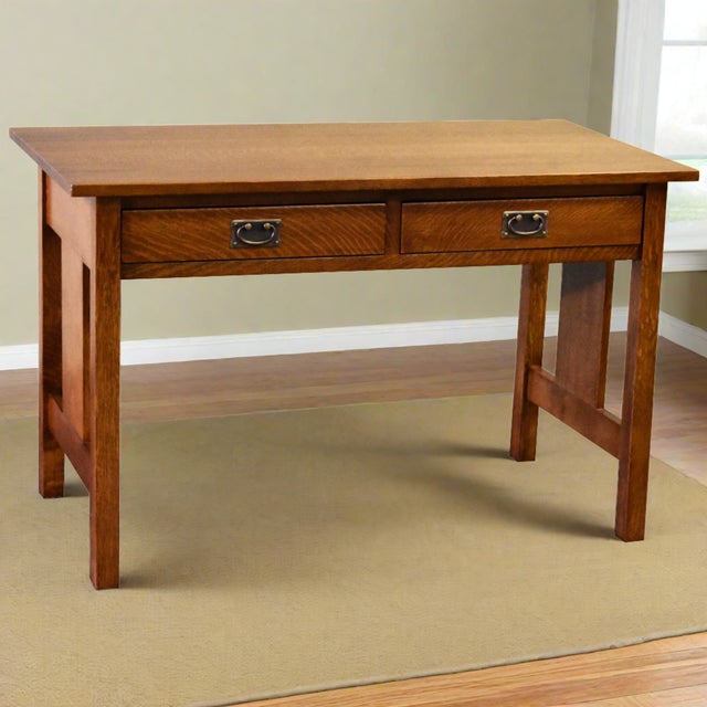 Mission / Arts and Crafts Solid Oak Writing Desk - Walnut For Sale - Image 14 of 14