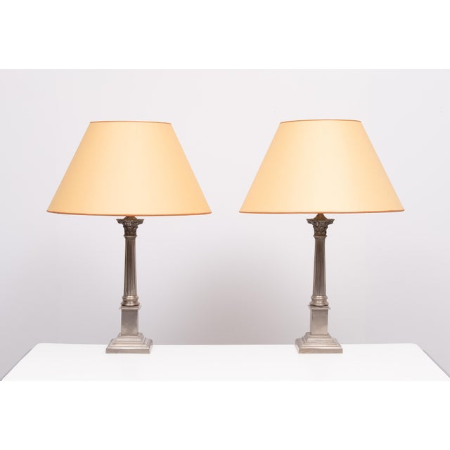 Nickel Colum Table Lamps from Laura Ashley, 1990s, Set of 2 For Sale - Image 9 of 10
