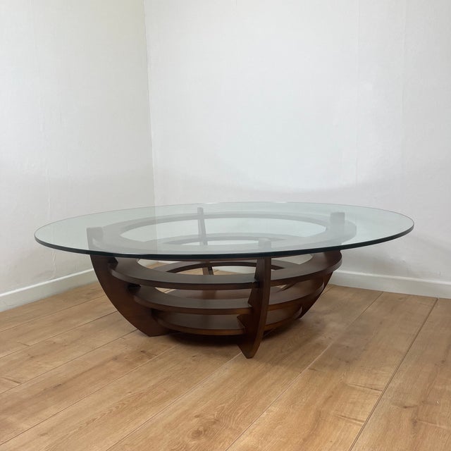 1990s Sculptural Coffee Table with Concentric Rings in Glass and Wood, 1985 For Sale - Image 5 of 14