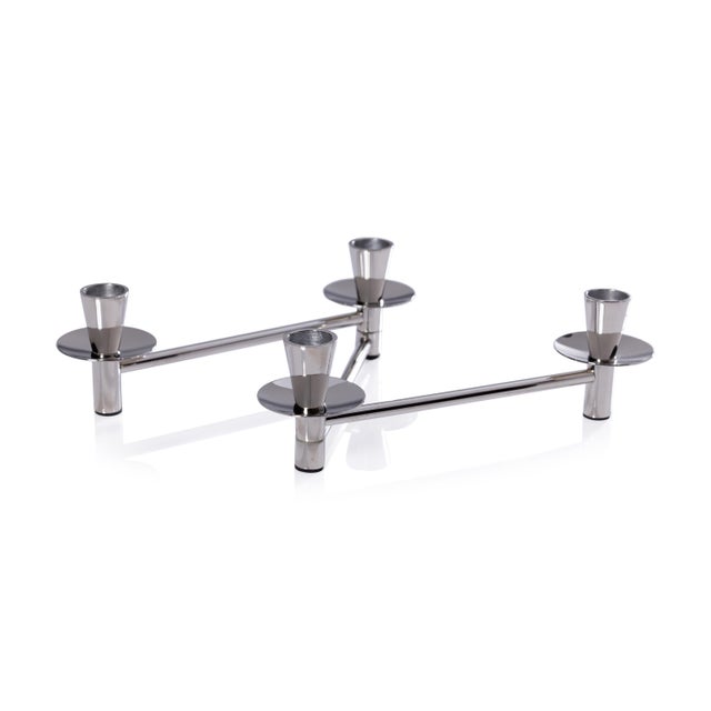 Méduse Expandable 4-Piece Taper Candle Holder Set, Nickel For Sale In Los Angeles - Image 6 of 6