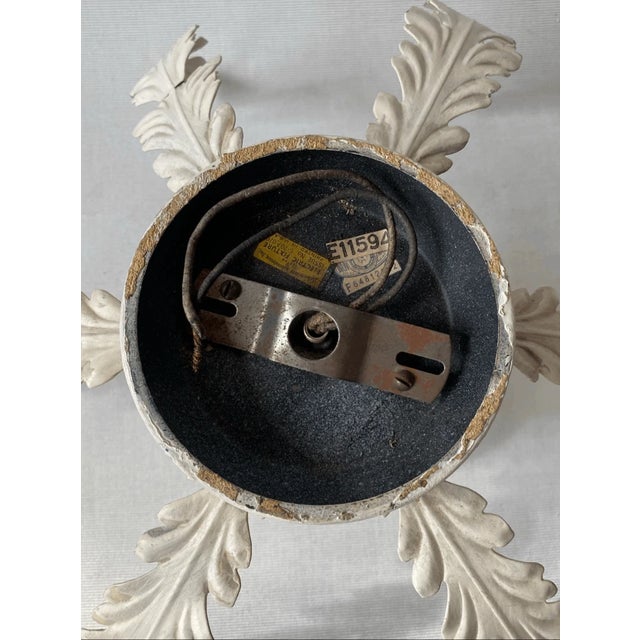 Vintage Art Deco Style Union Made Leaf Design Metal Flush Mount Light For Sale - Image 4 of 7