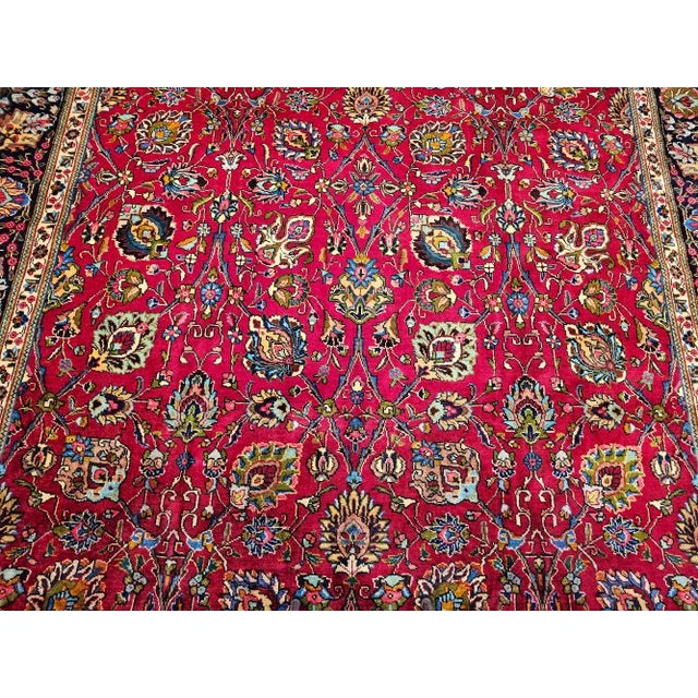 Mid 20th Century Vintage Tabriz Room Size Rug in Allover Floral Pattern in Red, Navy, Turquoise, Green For Sale - Image 5 of 12