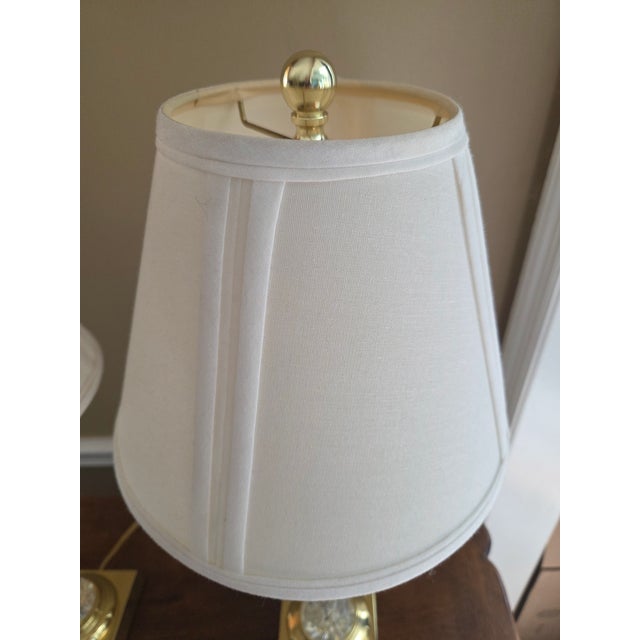 Late 20th Century Hollywood Regency Brass and Crystal Table Lamps - A Pair For Sale - Image 12 of 16