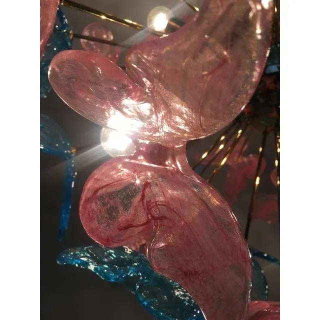 Murano Butterfly Blue and Pink Glass Sputnik Style Chandelier Impressive and rare Murano glass Blue and Pink butterfly...
