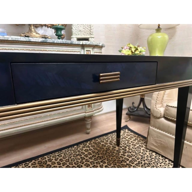 Wood Kallista Blue Writing Desk by Currey & Company For Sale - Image 7 of 10