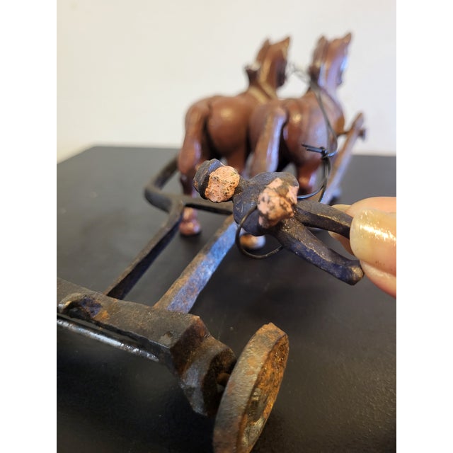 Antique Cast Iron Horse Drawn Carriage Driver Cart Early 1900s Wagon Toy Display For Sale - Image 12 of 17
