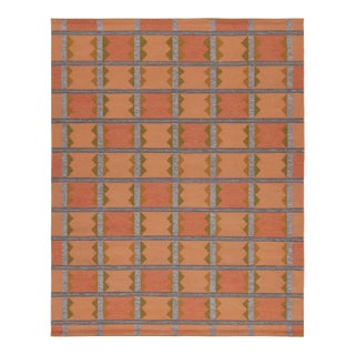 Rug & Kilim’s Scandinavian Style Kilim in Orange, Gray & Brown Geometric Pattern - 10x14 For Sale
