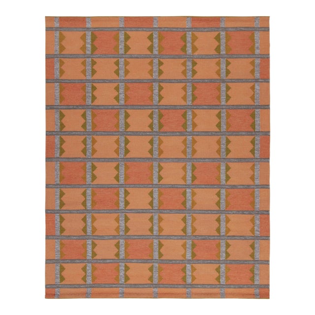 Rug & Kilim’s Scandinavian Style Kilim in Orange, Gray & Brown Geometric Pattern - 10x14 For Sale