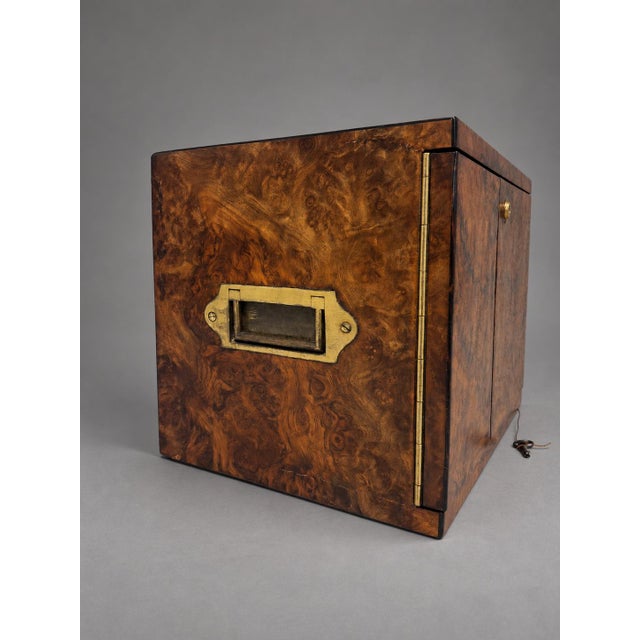 English Victorian Burr Walnut Table Cabinet With Brass Inlay and Bramah Lock For Sale In Providence - Image 6 of 10