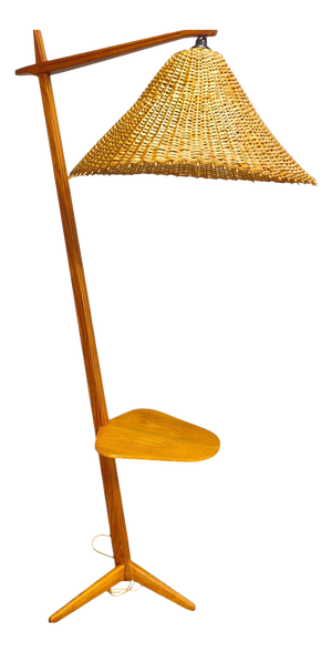 Mid-Century Modern Floor Lamp with Rattan Shade, Czechoslovakia, 1960s