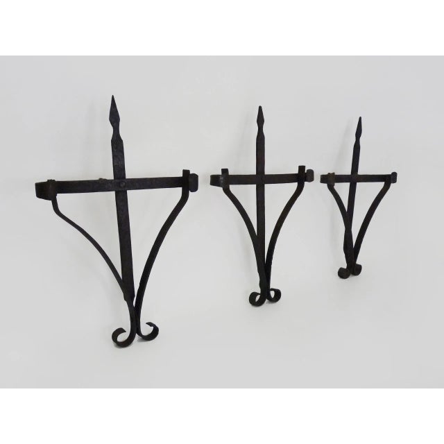 Large Wrought Iron Wall Candleholders, Set of 3 For Sale - Image 3 of 9
