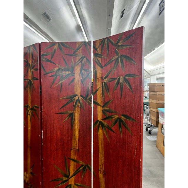 Asian 1970s Crimson Red Bamboo Themed Room Divider Coromandel Screen For Sale - Image 3 of 5