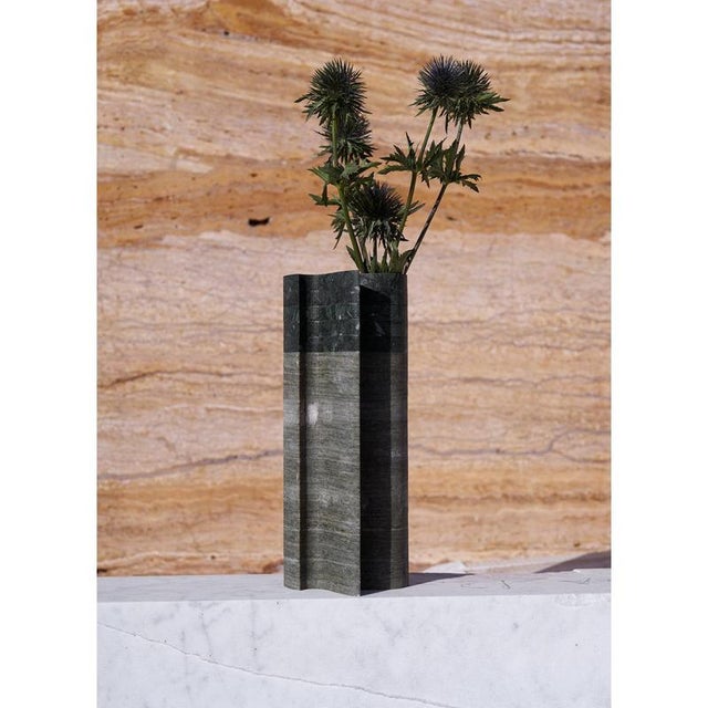 Contemporary Stripes C3 Vase in Laguna Green and Indian Green Marbles by Bufalini Marmi For Sale - Image 3 of 16