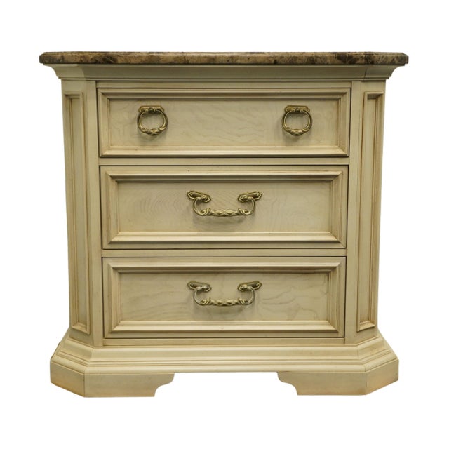 Contemporary Stanley Furniture Contemporary Modern Off White / Cream Painted 38" Three Drawer Nightstand W. Granite Top 644-23-217 For Sale - Image 3 of 9