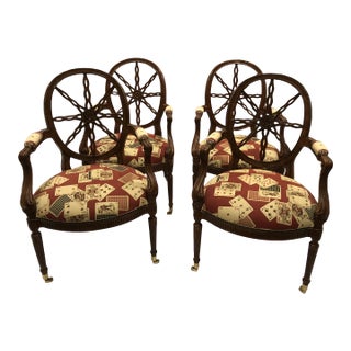 Maitland Smith Carved Wood & Upholstered Armchairs -Set of 4 For Sale