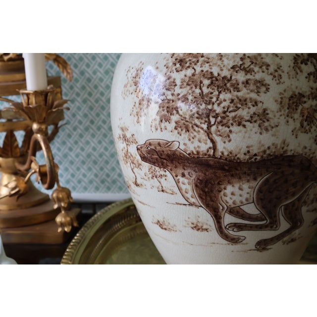 Rare Circa 2000 Maitland-Smith Hand-Painted Leopard Crackle-Glaze Vase For Sale - Image 12 of 18