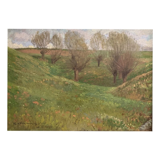 Hans Richard Volkmann, Weidenplan, 1896, Oil Painting on Canvas For Sale