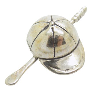Vintage Italian Handmade Genuine Silver Jockey Hat and Whip Dollhouse Miniature For Sale