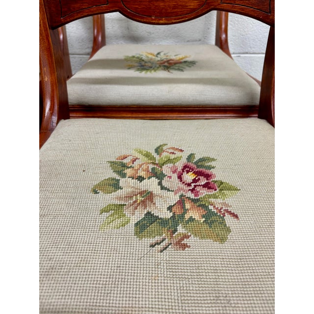 Antique Regency / Duncan Phyfe Style Needlepoint Upholstered Dining Side Chairs For Sale - Image 12 of 16
