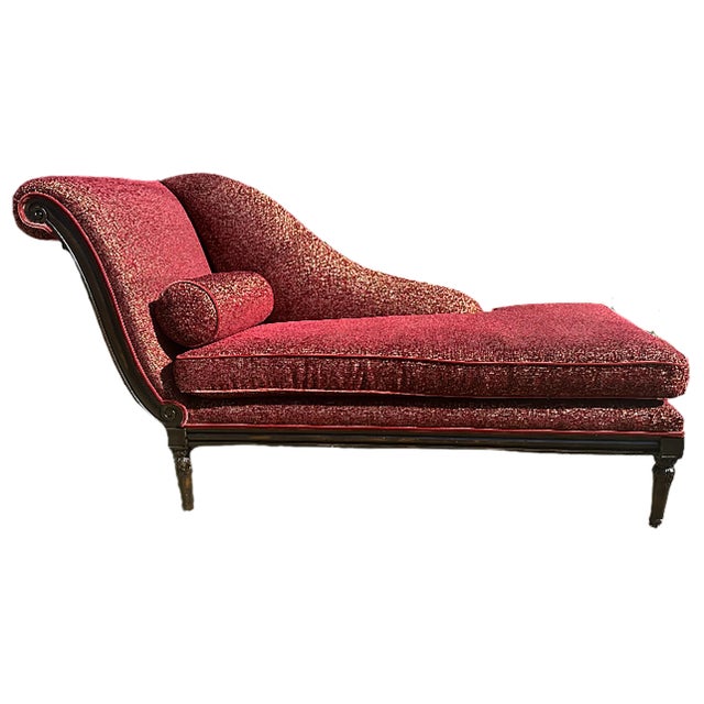 A fantastic, newly upholstered antique chaise longue worthy of Madame Le Recamier. deep reds. The back arches in a...