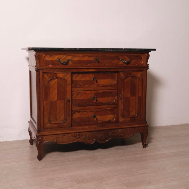 Vintage Louis XV Style Chest of Drawers with Marble Top, 1930s For Sale - Image 4 of 18