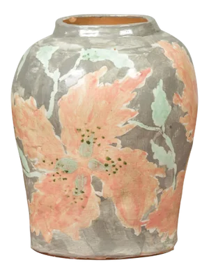 Contemporary American Collection Ceramic Vase with Large Orange Flowers