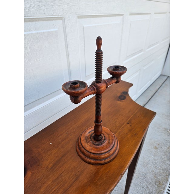 Wood Antique Colonial Style Adjustable Double Candle Holder For Sale - Image 7 of 12