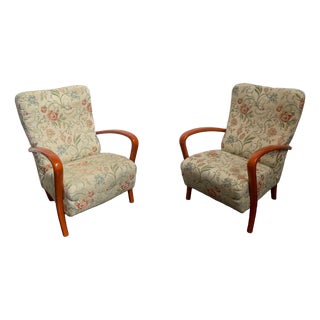 Italian Lounge Chairs in Orange-Stained Beech, 1960s, Set of 2 For Sale
