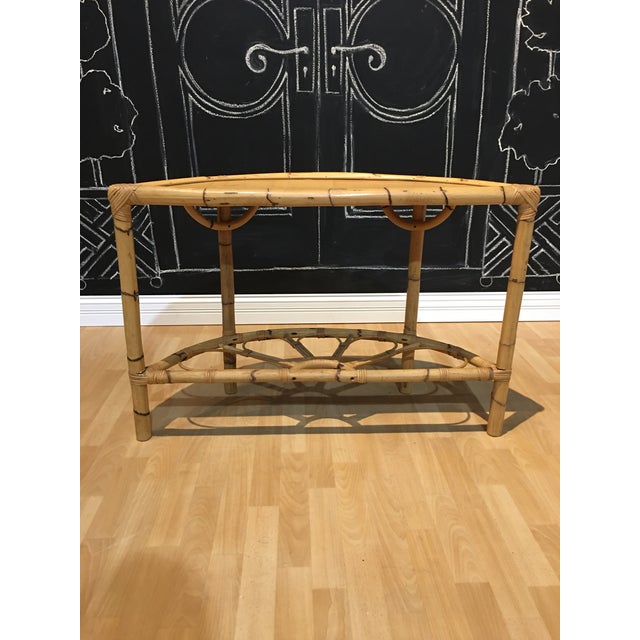 1970s Mid Century Bamboo, Rattan, Flower Demi Lune Foyer Table For Sale - Image 4 of 6