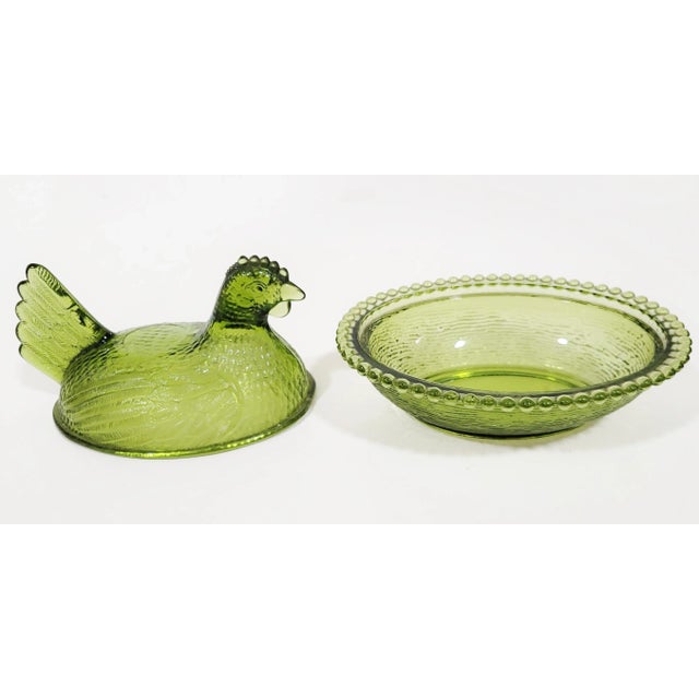 Large Vintage Mid-Century Green Glass Lidded Bowl Hen on Nest Serving Dish For Sale - Image 9 of 12