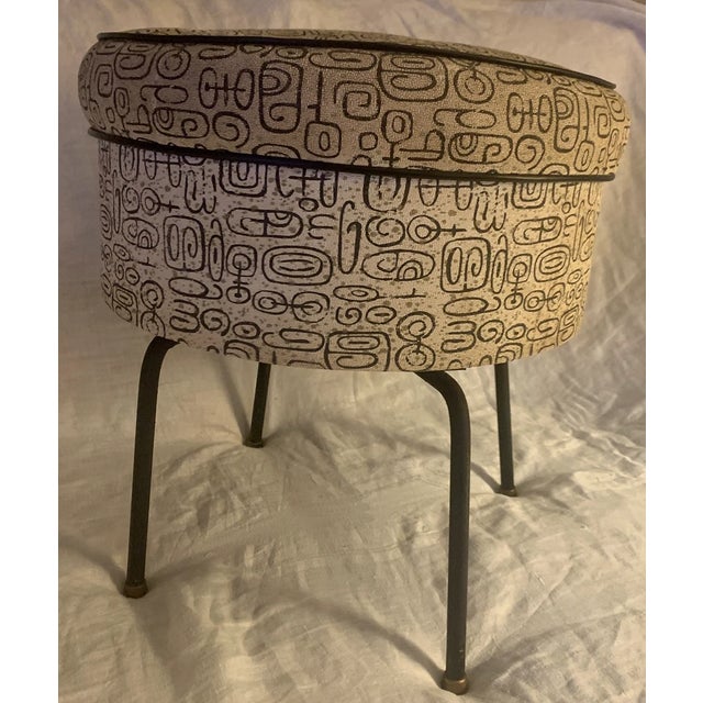 Mid-Century Modern Vintage MId Century Swivel Vinyl Covered Sewing Bench With Storage For Sale - Image 3 of 5