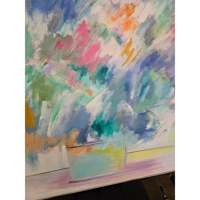 Mid-Century Modern 1980s Mid Century Modern Painting Signed Large Flowers For Sale - Image 3 of 8