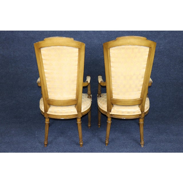 French 20th C Pair of Tall Back Impressive Louis XVI Style Armchairs For Sale - Image 3 of 13