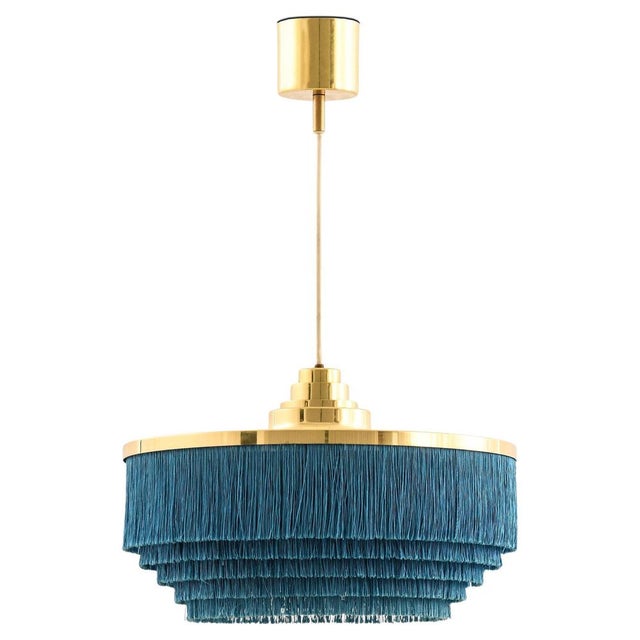 Blue Pendant Lamp in Brass and Silk by Hans-Agne Jakobsson, 1960s For Sale - Image 8 of 8