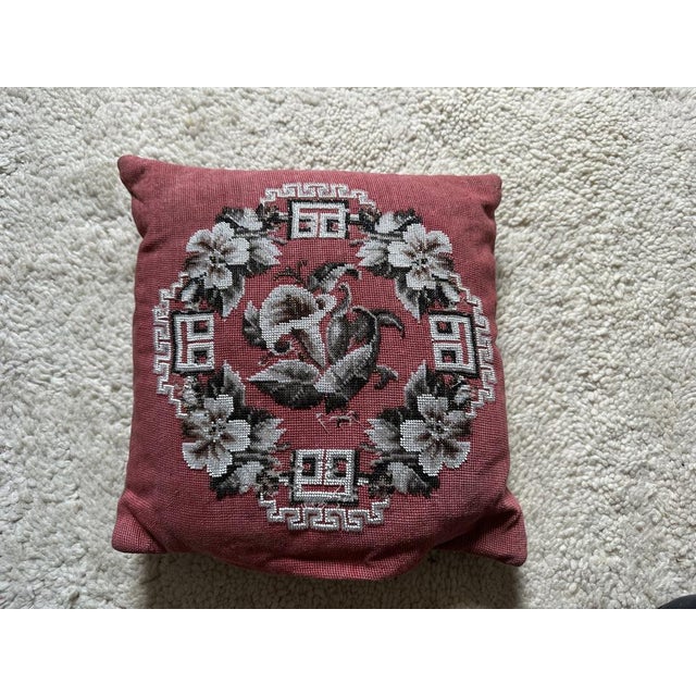 Black Biedermeier Cushion with Bead Embroidery in Grisaille Tones For Sale - Image 8 of 8