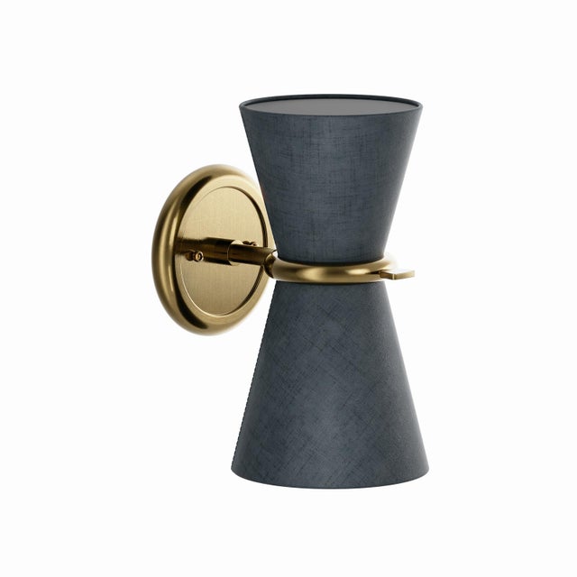 Metal Regina Andrew Gable Sconce, Antique Natural Brass with Storm Blue Shade For Sale - Image 7 of 7