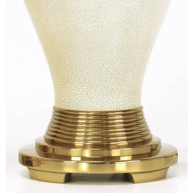 Urn Form Brass and Ivory Crackle Glaze Table Lamps - a Pair For Sale In Chicago - Image 6 of 8