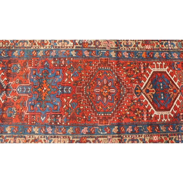 Early 20th Century Antique Serapi Runner With Bold Geometric Medallions and Rich Tribal Design Motifs 3'3" X 14'0" For Sale - Image 5 of 13