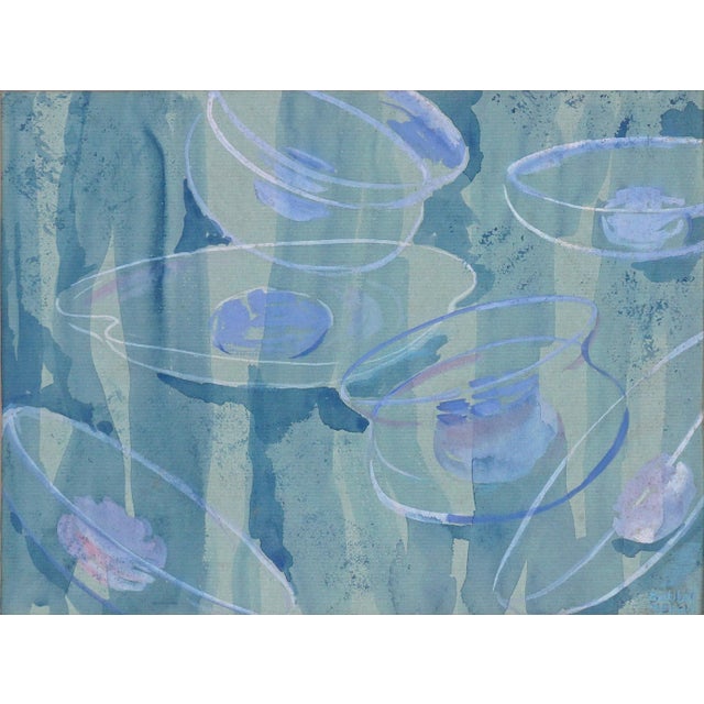Wonderful mid-century watercolor of abstracted jellyfish by Bobbi Merrill (American, 20th Century), 1964. Signed lower...