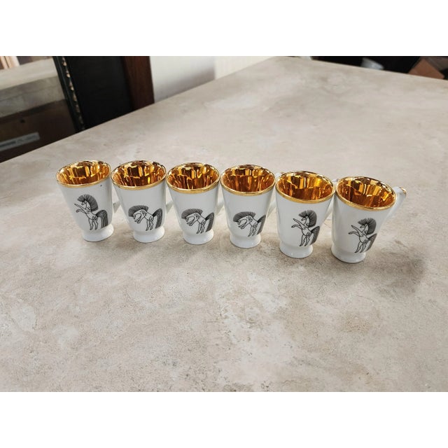 Vintage White Porcelain and Gold Leaf Mini Cups With Horse Motif- Set of 6 For Sale - Image 12 of 12